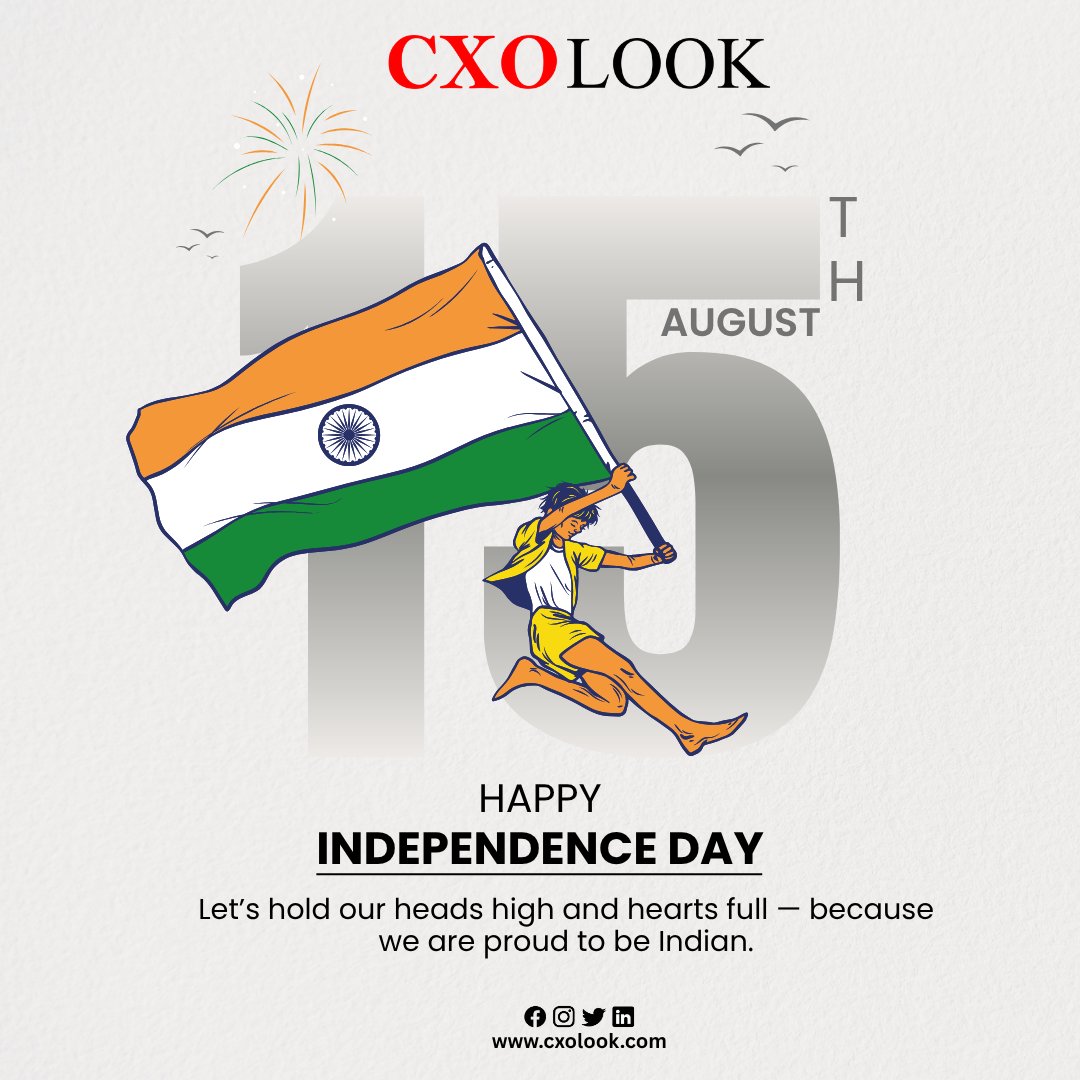 CXOLook's tweet photo. Proud of our past. Inspired by our future. 🇮🇳

Let’s honour the sacrifices of our freedom fighters and contribute towards a stronger, more progressive India.

Wishing everyone a Happy Independence Day!

#IndependenceDay #15August #ProudIndian #India #Freedom #JaiHind #NationFirst https://t.co/EGXTBSpvVG