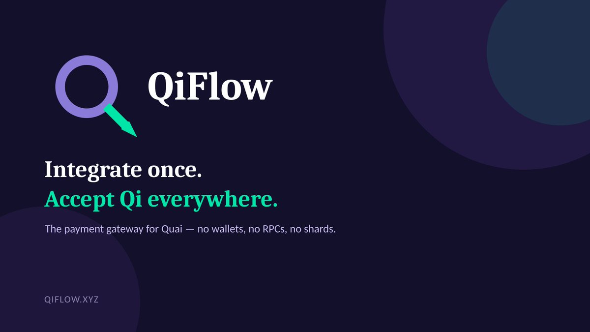 QiFlow_'s tweet photo. Accepting crypto payments shouldn't require a computer science degree.
QiFlow turns Qi into a simple payment link. No wallets. No RPCs. No shards.
Integrate once. Accept Qi everywhere. 🔗 https://t.co/tD4YkyWpyG