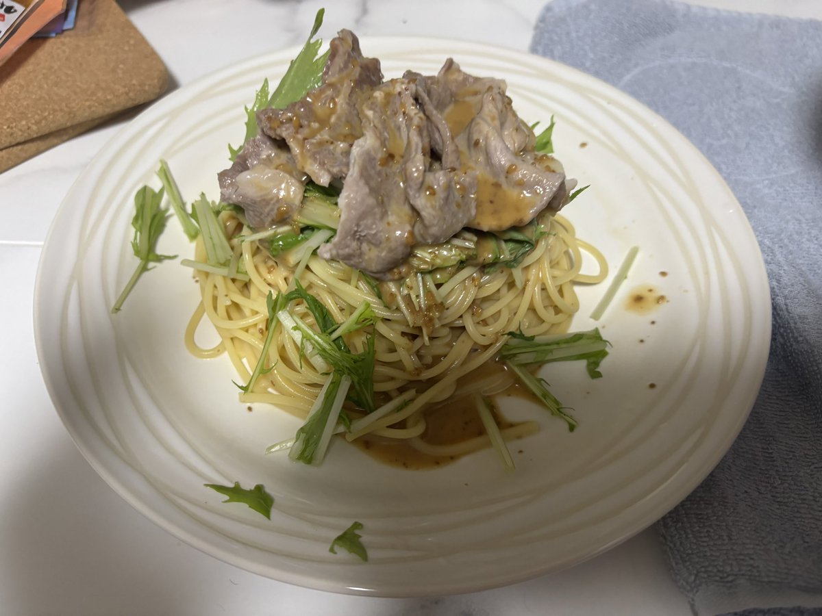 botti_in's tweet photo. 豚しゃぶ冷製パスタ https://t.co/AeR9GpDhkE