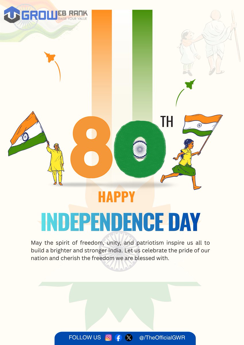 TheOfficialGWR's tweet photo. 🇮🇳 Freedom in Our Hearts. Pride in Our Nation. 🇮🇳

On this Independence Day, let us celebrate not only the freedom we inherited, but also the responsibility we carry to shape India's future.

Jai Hind!

#HappyIndependenceDay #IndependenceDay2026 #80YearsOfFreedom https://t.co/BVZqkXtgbl