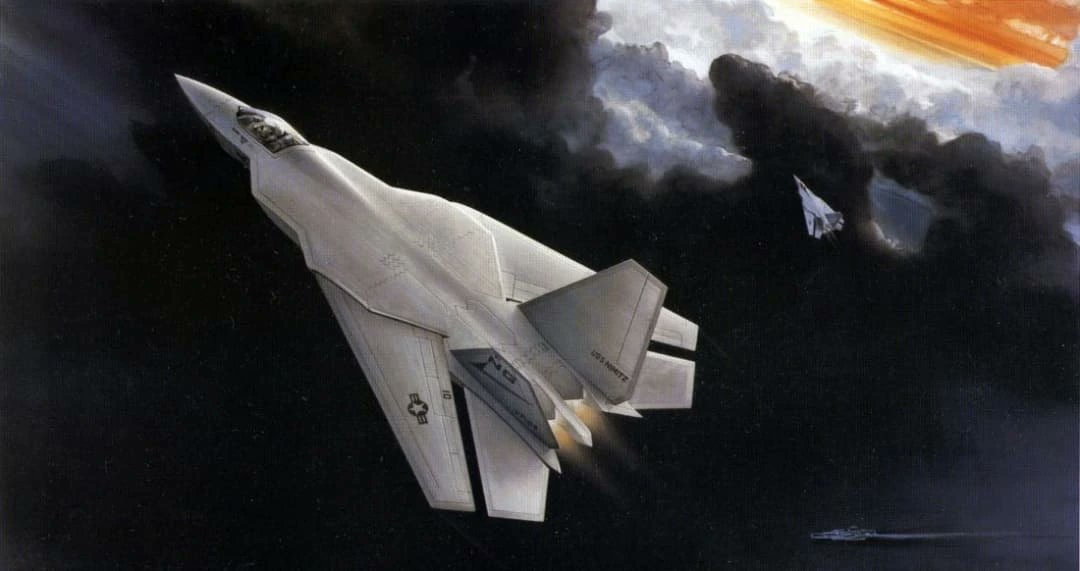 PASU_MATRIX's tweet photo. NATF-22 🇺🇸

The F-22-based NATF was killed by rising costs and post-Cold War budget cuts before a prototype could be built. Planned in the late 80s early 90s, its sleek stealthy F-22-like body and Tomcat-style swing wings made it one of the wildest carrier-fighter concepts ever proposed.