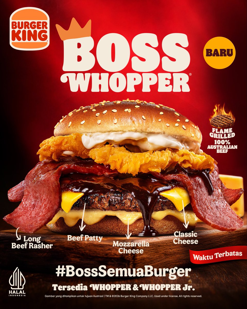 BurgerKing_ID's tweet photo. BOSS WHOPPER, the real #BossSemuaBurger

Double Cheese dan Double Beef, rasa yang premium dan topping yang berlimpah - limpah dijamin bikin ketagihan. Wajib coba sebelum ketinggalan! https://t.co/2jQHZb1pCT