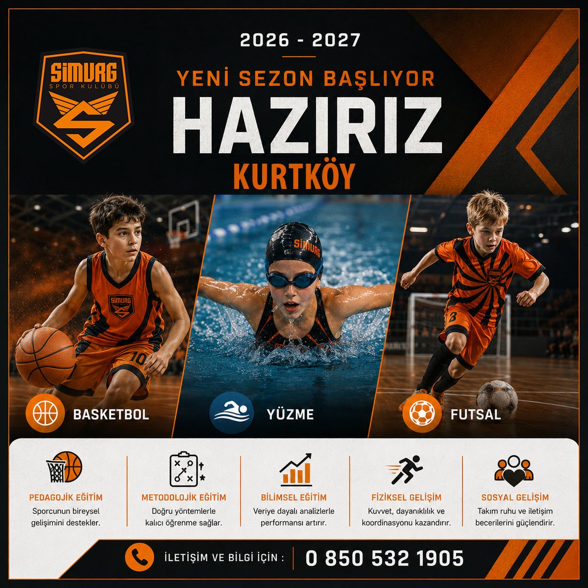 SimurgSpor's tweet photo. 2026-2027 yeni sezonunda Simurg Spor Kulübü Kurtköy’de yeni dönem başlıyor!

Basketbol, yüzme ve futsal branşlarında; pedagojik, metodolojik ve bilimsel eğitim anlayışıyla sporcuların fiziksel ve sosyal gelişimini destekliyoruz. https://t.co/vgC2m3uTVM