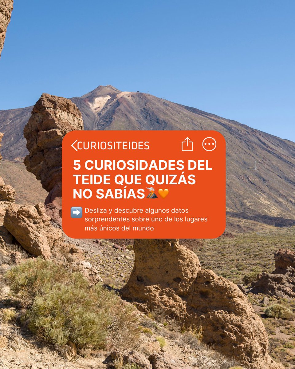 VolcanoTeide's tweet photo. El Teide siempre guarda algo nuevo por descubrir. 🌋✨
Desliza y conoce 5 curiosidades que quizás no sabías sobre uno de los lugares más especiales del mundo.
·
#teidelover #volcanoteide #guardianesdelteide https://t.co/H8CkwHfKdm