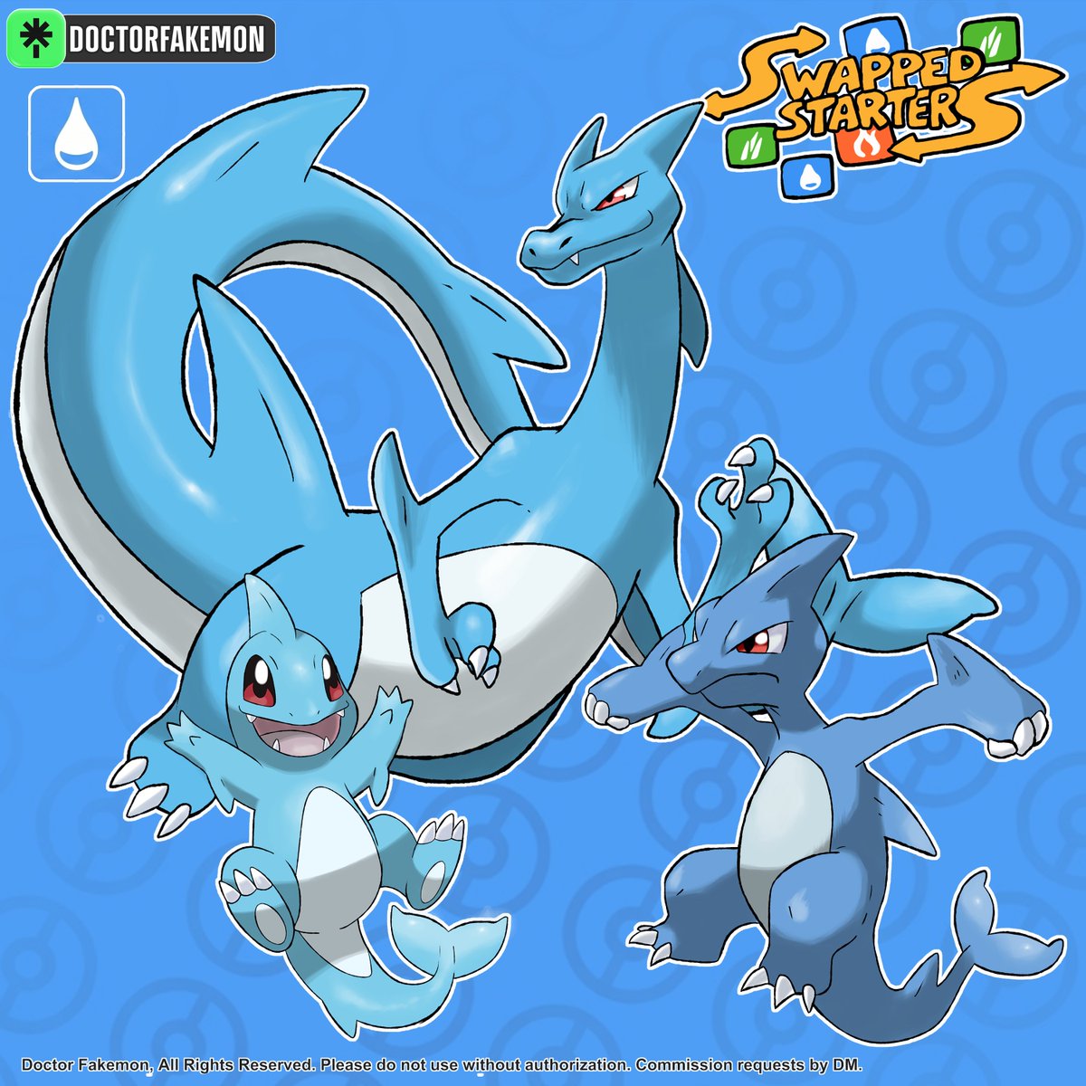DoctorFakemon's tweet photo. #Swappedstarters
What if Charmander, Charmeleon and Charizard were the Water-type starter...
#pokemon #fakemon #artwork https://t.co/HeaynEhHx5