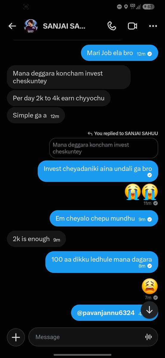 MrRuturaja173's tweet photo. For your kind information veedu @pavanjannu6324 evadiki msg chesina ignore cheyandi scammer gadu veeedu 1 year ga idhy pani accounts change cheyadam money dengeyadam 

Rt cheyandra post kanipisthe kondharu aina scam avvakunda untaru https://t.co/oRM4CT7xIO