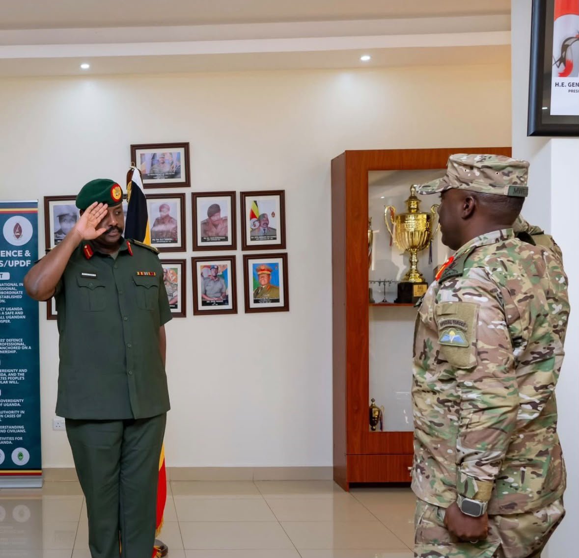 _JMAlex's tweet photo. UPDATE | The Chief of Defence Forces (CDF), Gen @mkainerugaba, has urged commanders of the Special Forces Command (SFC) to embrace rapid technological advances in military operations to effectively counter modern warfare challenges. Gen Kainerugaba made the remarks while presiding over the official handover and takeover ceremony at the SFC headquarters in Entebbe, where Maj Gen  David Mugisha formally handed over command to Maj Gen @AsaphMweteise Nyakikuru, following the latter’s recent appointment and promotion to Major General.

The SFC is a specialized component of the Uganda People’s Defence Forces (UPDF) tasked with executing special missions at a moment’s notice, securing key national installations, and protecting the President and the first family.

In his address, the CDF implored commanders to constantly study the changing global security landscape and adopt modern technological methods of warfare.

Reflecting on the unit’s growth, he recalled commencing his own military training in 1994 at Sera Kasenyi Training School when infrastructure and resources were minimal and commended officers for building the SFC from its roots as the Presidential Protection Unit (PPU) into a formidable force.

The CDF also extended gratitude to God and to His Excellency the President for strategic leadership over the UPDF.

Gen Kainerugaba congratulated both commanders, commending Maj Gen Mugisha for his leadership as he departs to attend the National Defence College (NDC) course abroad, while expressing confidence in Maj Gen Mweteise’s leadership ahead.

In his handover remarks, Maj Gen Mugisha expressed gratitude to the Commander-in-Chief and the CDF for the opportunity to serve and further his professional training. Accepting the mantle, Maj Gen Mweteise thanked the CDF for his mentorship and ongoing support to the entire @MODVA_UPDF.

The ceremony was attended by top military leadership, including the Chief of the Joint Staff, Lt Gen Jack Bakasumba; Chief of Defence Intelligence and Security, Maj Gen Richard Otto; Joint Staff Finance, Brig Gen Robert Mugabe, Chief of Staff SFC Brig Gen Mango Baraza, Joint Staff Training and Doctrine representative – Col Susan Lakot alongside SFC group, brigade commanders, and directors.| @ChrisOMagezi @cdfupdf @TrillUganda @MwesigyeFranks @kakensaug @JackieAkampwera