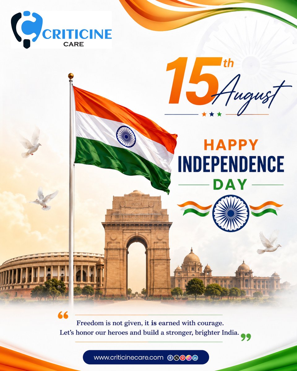CriticineC's tweet photo. 🇮🇳 This Independence Day, let’s honour our heroes and do our part to build a stronger, healthier and brighter India.

Happy Independence Day! 🇮🇳❤️🤍💚
Jai Hind! 🇮🇳

#IndependenceDay #15August #JaiHind #ProudIndian #HealthyIndia #CriticineCare https://t.co/CZ2ofJ9FI0