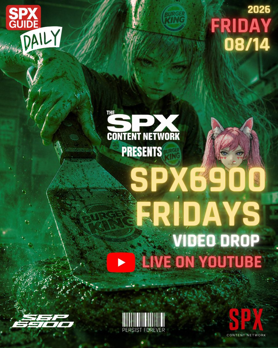 positivepaully's tweet photo. 🚨AIRING TODAY ON THE SPX CONTENT NETWORK—[DAY 55] FRIDAY [08/14/26]🚨

SPX6900 FRIDAYS
With Host @positivepaully
VIDEO DROPPED ON YOUTUBE
https://t.co/1ybJYMJ6UF

[Video will be dropped later tonight for wage cage reasons.]

[Be Advised: All times subject to change—check host pages + channels before air time.]

ALSO PEEP:
• NEW THURSDAY SPX-CN MAGAZINE COVER
• DAILY SPX GUIDE
• WEEKLY SPX GUIDE
• CTRL TRANSMISSION 002

— [CTRL]🌐

SPX CONTENT > STREAMING TV
#SPXContentNetwork #SPXGUIDE #SPX6900