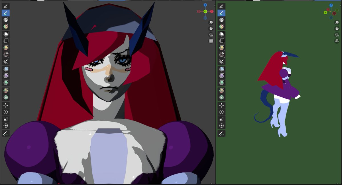 rebe20266's tweet photo. This shader looks like something out of Killer 7. #gamedev #blender https://t.co/io30T3baSQ