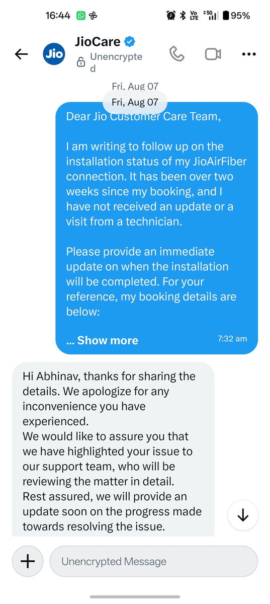 abhi923's tweet photo. Still waiting on my JioAirFiber like it's a new season of my favorite show! 🍿 It's been a month, and I'm starting to think my JIO is playing hide-and-seek. 😂 Jio, any updates on when my internet adventure can finally begin? 🚀 #JioAirFiber  @JioCare @_MukeshAmbani @reliancejio https://t.co/NtM1KsaNML