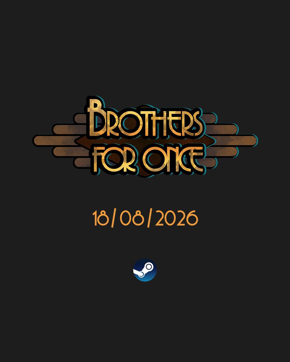 GiveGameStudio's tweet photo. 18 August 2026.
We’re not saying anything.
But you’ll understand.
Set up your notifications.
We’re waiting for you.
#Steam #SteamGame #SteamLaunch #IndieGame #IndieDev #GameDev #Dieselpunk #2DGame #ShooterGame #GiveGameStudio #BrothersForOnce https://t.co/ONeQgNI0Ze