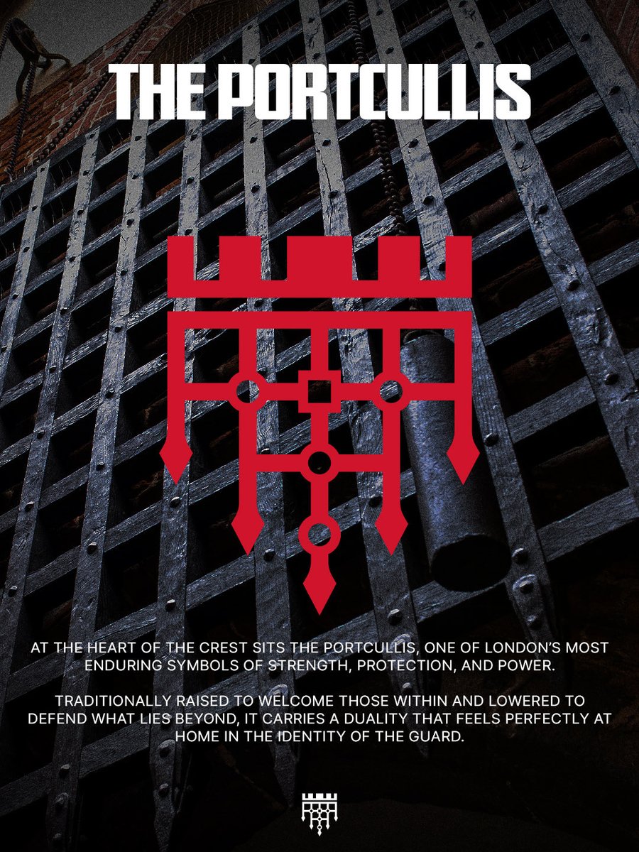 London_guard's tweet photo. At the heart of the crest sits the portcullis, one of London’s most enduring symbols of strength, protection, and power.

Woven into its structure are four figures: an RB, a QB, and two guards.

Four figures. One unit. One purpose.

Magna Vi. https://t.co/vAUzbbkrye