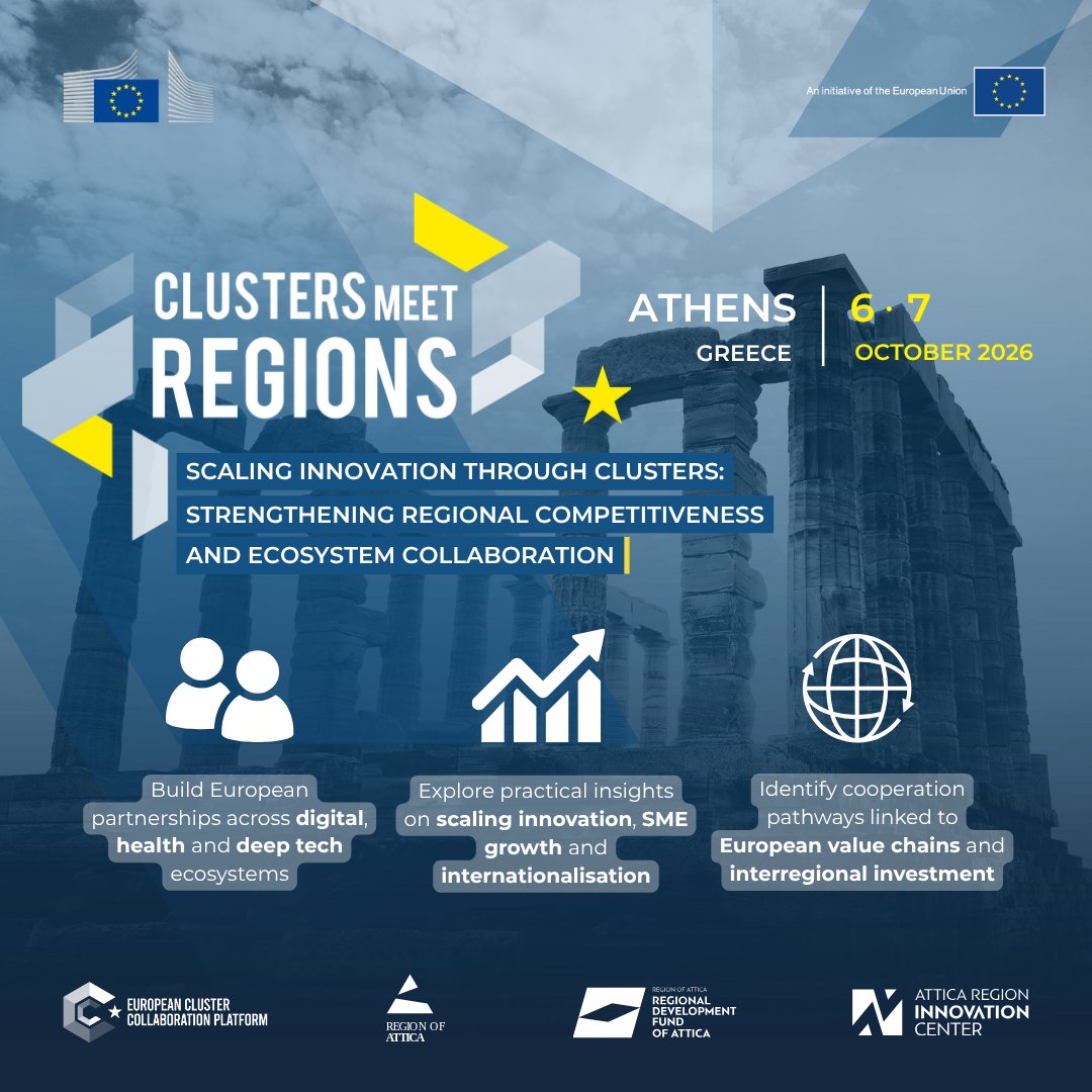 edih_net's tweet photo. 🚨 Don't miss: Clusters Meet Regions in Athens, 6–7 Oct — top networking for EDIHs, clusters &amp; innovation hubs.

Pitch, match &amp; connect across digital/AI, health/biotech &amp; microelectronics.

Register 👉 https://t.co/XxDHqixM7j https://t.co/XIjVOMzt4M