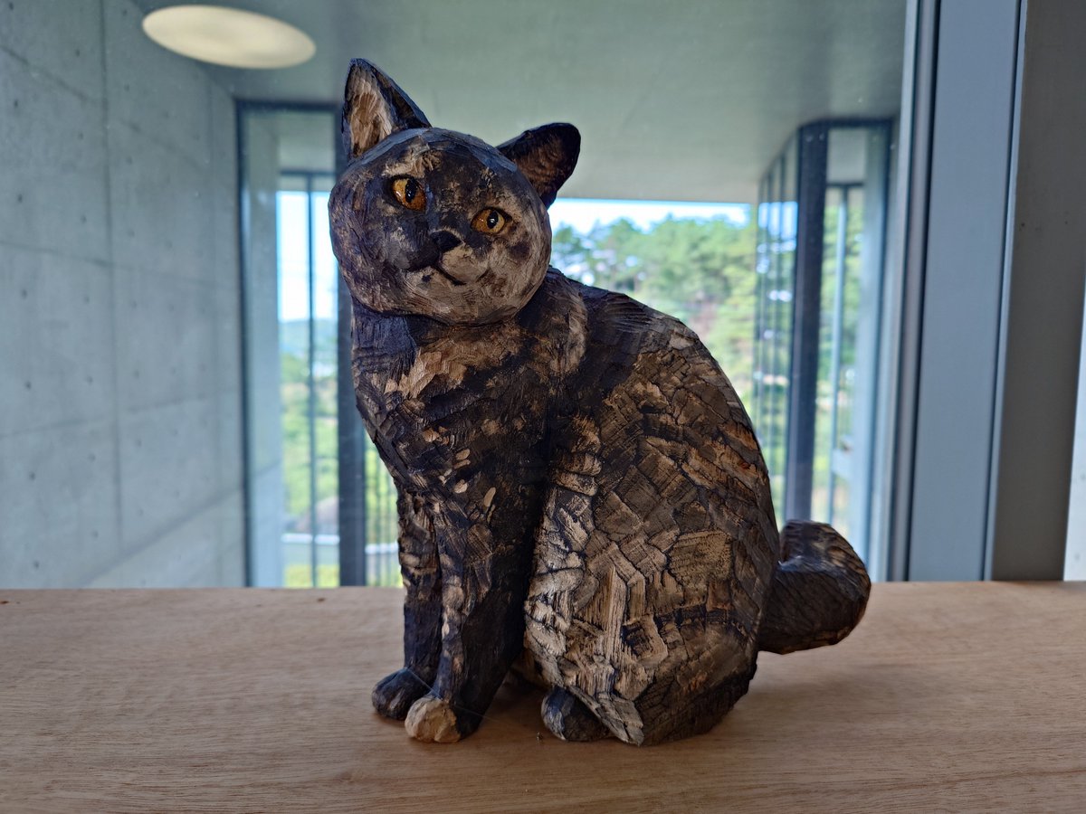 chibikaru's tweet photo. 11日は尾道市立美術館へ【はしもとみお木彫展】に行ってきましてね、ケンちゃんゴッちゃんに会ってきました。
月くんにもね。
今にも動き出しそうで、めちゃめちゃかわいかったー
サビっ子もいましたの😹 https://t.co/0nktEQ6xPp