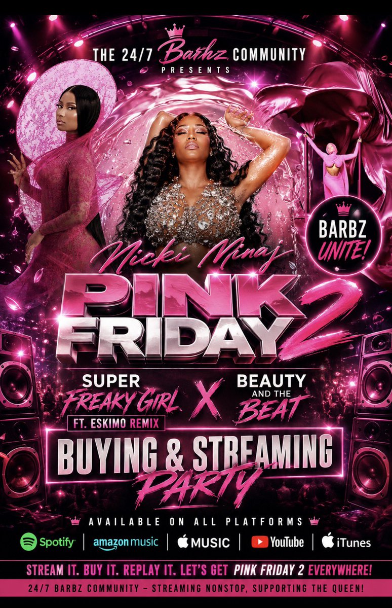 PrettyHustlerzz's tweet photo. ๐Happy #PinkFriday #Barbz ๐
๐งTodayโs Streaming Focus Is ๐ง
#PF2 X #BAABX #SFG X #PF2 Ft Trinidad Killa ๐น๐น #EskimoRemix
Ft โข @NICKIMINAJ !
Please Add All Of @NICKIMINAJ Discography To All Your Daily Streaming Playlists ๐ง๐
๐ง๐Streaming Playlists ๐๐ง
#PinkFriday2 โข https://t.co/RwbIn8CAlv
๐๐โข PF2 X #BAAB X #SFG
Ft #EskimoRemix Spotify Boost Mix โข https://t.co/UHJpljrKqx
๐๐โข #PF2 X #Queen โข https://t.co/jW8egbd32l
๐๐โข #PF2 X #BAAB โข https://t.co/wAnV4LcLvG
๐๐โข #PF2 X #QueenRadio โข
https://t.co/txiu9gAzgc
๐๐โข Support โข #StreamNicki ๐
#NickiMinaj #BAAB #SFG #PF2 #EskimoRemix #Barbz