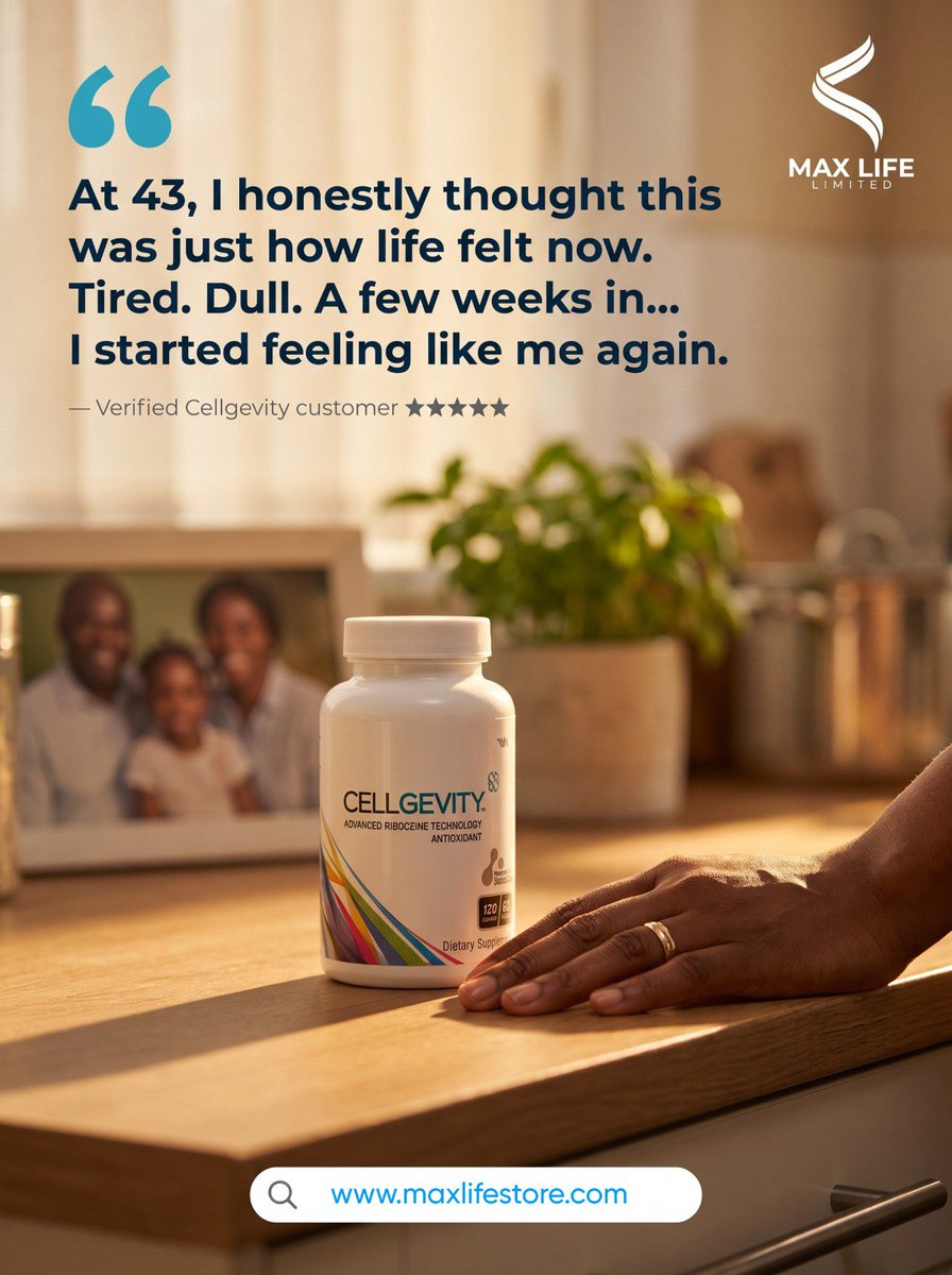 Maxlife_nig's tweet photo. At 43, I honestly thought this was just how life felt now." 💬

Tired. Dull. Running on fumes and calling it adulthood. Then a few weeks of daily cellular support — and she started feeling like herself again. Cellgevity, powered by Advanced RiboCeine® Technology, https://t.co/MaObEIVYYE