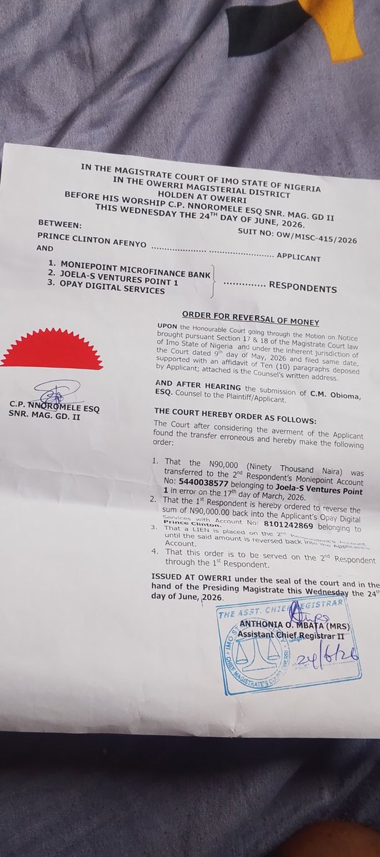 owusuruactive's tweet photo. @OPay_NG I mistakenly sent 90k to a Monie point acct and have had report at ur office and even on the opay app since March 17 2026 till now and the money hasn't been refunded even when I was asked to bring court order and I did still yet till now not seen yet https://t.co/PUnXGh3HjP