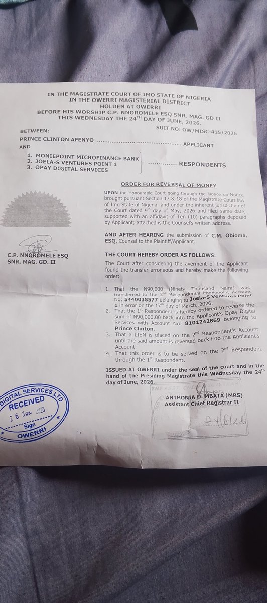 owusuruactive's tweet photo. @OPay_NG I mistakenly sent 90k to a Monie point acct and have had report at ur office and even on the opay app since March 17 2026 till now and the money hasn't been refunded even when I was asked to bring court order and I did still yet till now not seen yet https://t.co/PUnXGh3HjP
