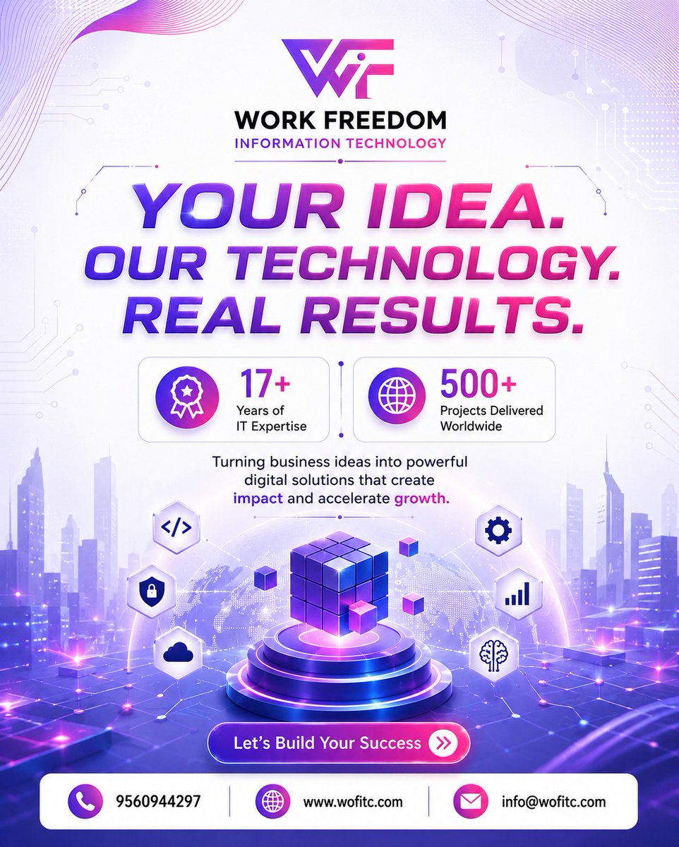 workfreedomit's tweet photo. 💡 Your Idea. Our Technology. Real Results.

With 17+ years of IT expertise and 500+ projects delivered worldwide, we turn business ideas into powerful digital solutions that drive impact &amp; growth. 🚀💻

👉 📞 9560944297

#Technology #ITSolutions #BusinessGrowth #Innovation https://t.co/OJyYRKIkdm