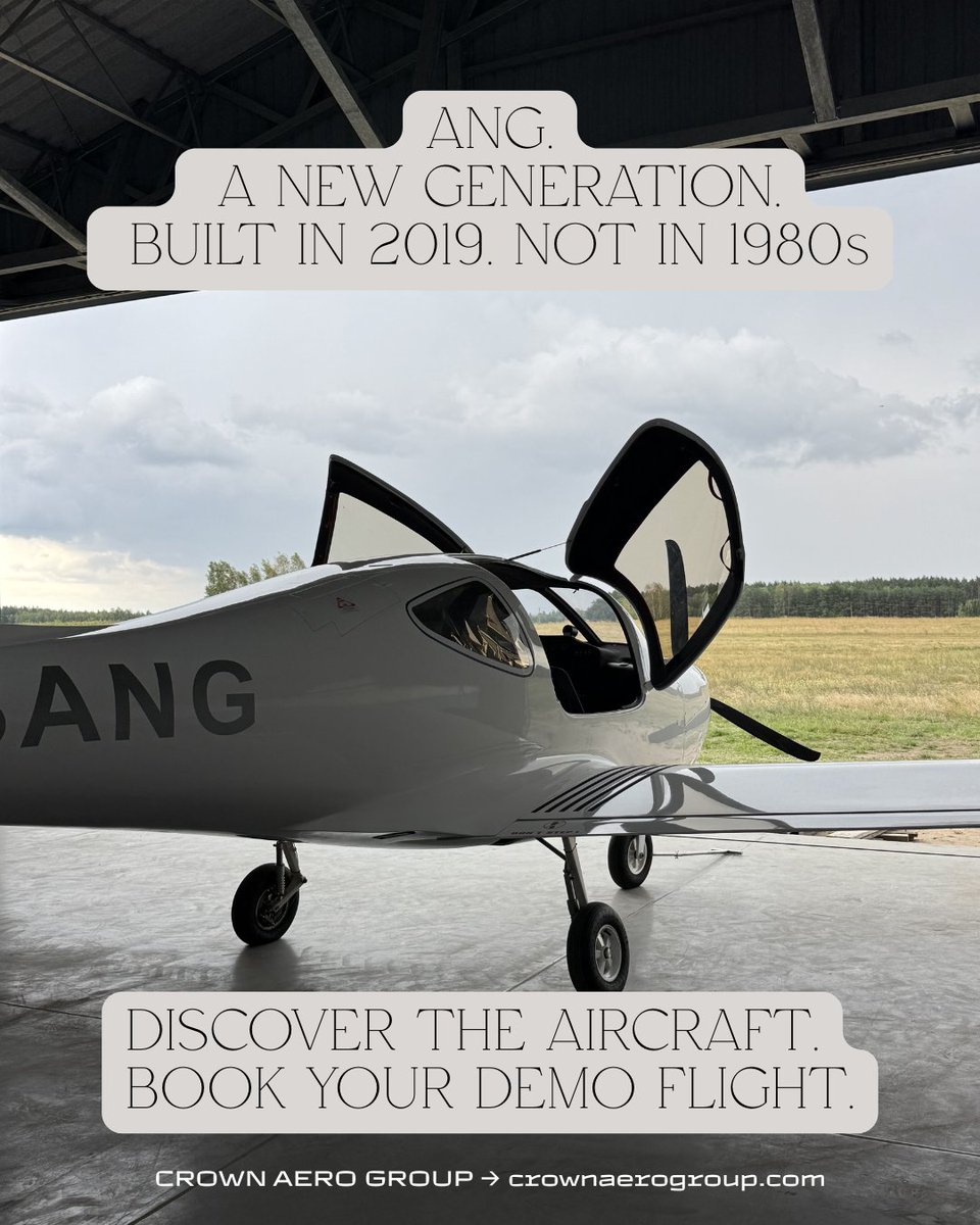 flyangt's tweet photo. Built around the air. Less drag. Cleaner airflow. Better glide.
Aluminium was the right answer in the 1980s. ANG was built in 2019.
Book your demo flight.
🛩️https://t.co/HpXRuePr1F
#CrownAeroGroup #ANG #Aviation #AVgeek https://t.co/4eZAQ68of5