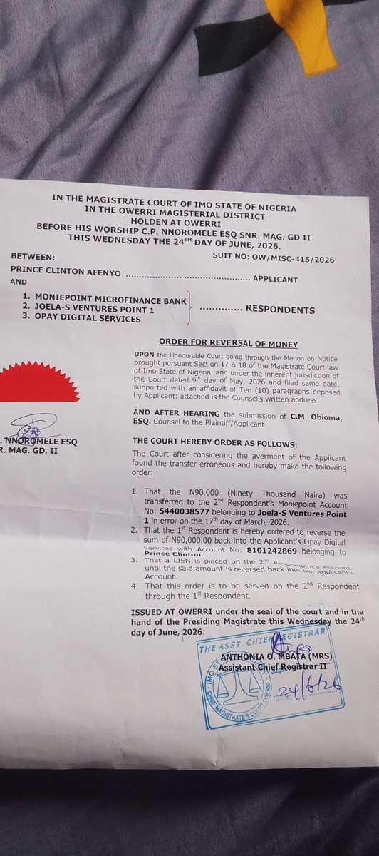 owusuruactive's tweet photo. @moniepointng I mistakenly sent 90k to a Monie point acct by the name Joelas ventures point 1 and have had report at ur office and even on the opay app since March 17 2026 till now and the money hasn't been refunded even when I was asked to bring court order and I did still yet nothing done https://t.co/JKqjAsqsSJ