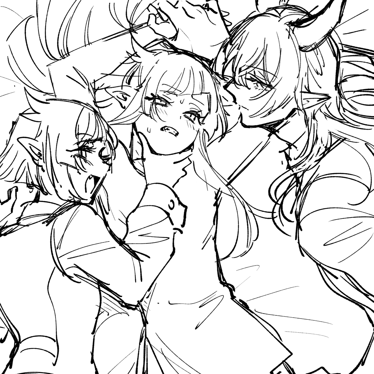 999oriam's tweet photo. サクカとしてはボツのマレリリリリのラフ　軽いweb漫画の予定なので表紙かおまけ絵にする https://t.co/V0UZykYDvV