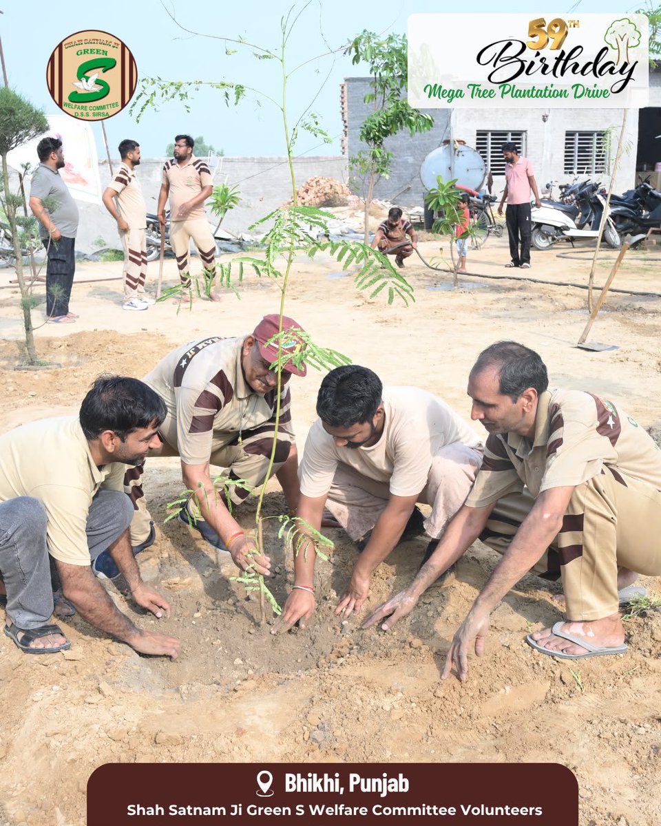 GreenSwelfares's tweet photo. 🌱 One Sapling Today, A Greener Tomorrow!

Marking the 59th Incarnation Day of Revered Saint Dr. Gurmeet Ram Rahim Singh Ji Insan, volunteers of Shah Satnam Ji Green ‘S’ Welfare Committee carried out a Mega Tree Plantation Drive with great enthusiasm.

Through this noble initiative, volunteers planted saplings and pledged to nurture them—spreading the meaningful message of environmental protection and a greener future for generations to come.

#MegaTreePlantationDrive #59thIncarnationDay #SaintDrMSG #GurmeetRamRahim #TreePlantation #PlantTrees #SaveTrees #GoGreen