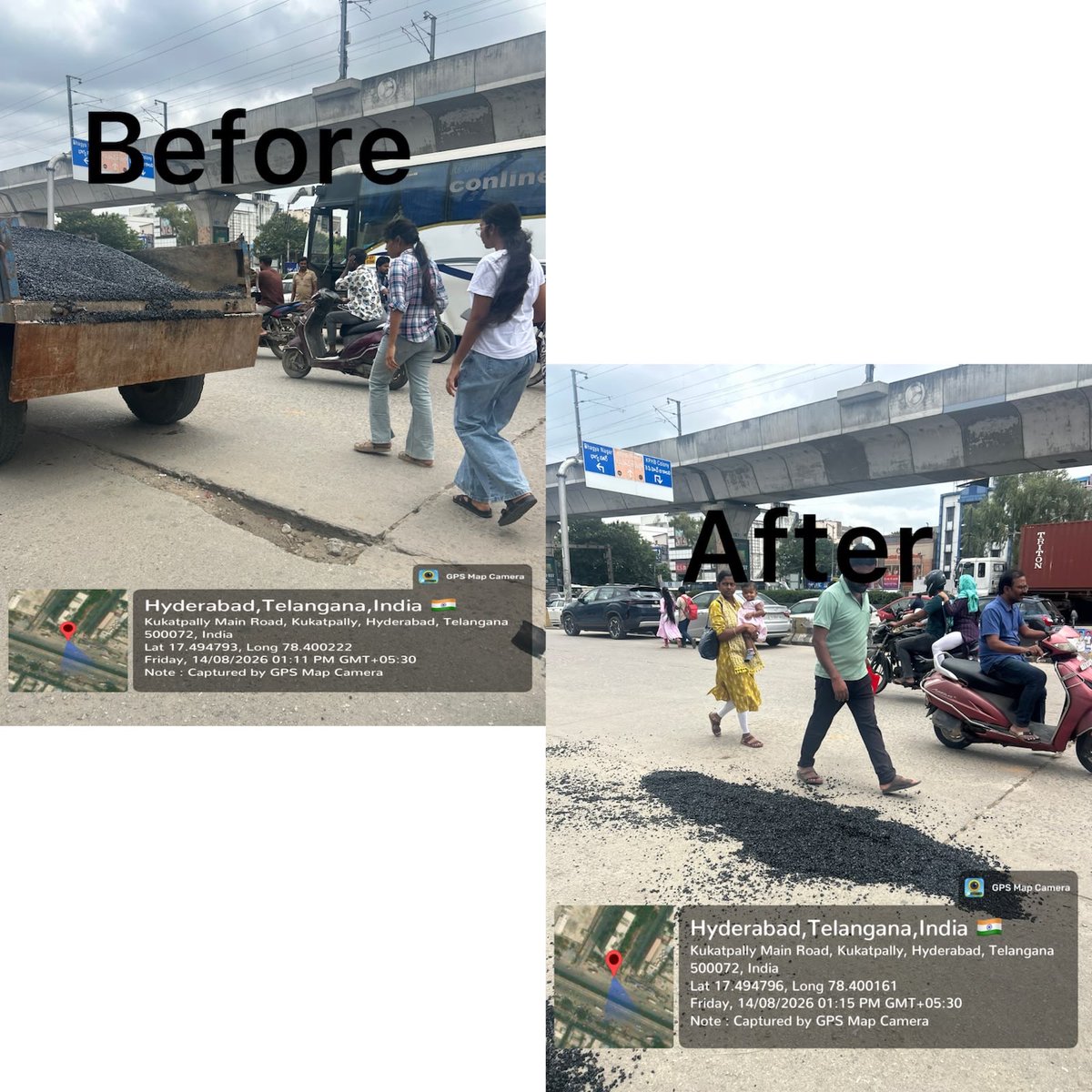 ZC_Kukatpally1's tweet photo. 🛣️ BT patchwork works were carried out at Bhagya Nagar Colony, Allwyn Colony, and Ayyappa Society, Madhapur, to improve road conditions and ensure smoother, safer travel for commuters. #RoadMaintenance #KukatpallyZone #TeamCMC https://t.co/HPgylIzz4n