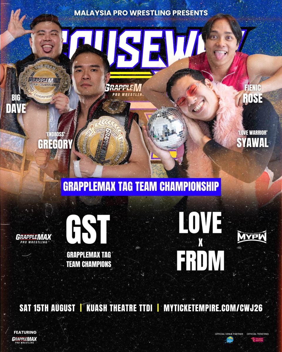 MYProWrestling's tweet photo. We’re only one sleep away from CAUSEWAY JAM! ⚠️
A stacked card that’s sure to entertain you tomorrow night at KuAsh Theatre TTDI.
🎟️ Last Min Tickets: https://t.co/4tD2BgMyCR
🗓️ August 15 (Saturday)
🏟️ KuAsh Theatre TTDI
#CWJ26 #MYPW
#MalaysiaProWrestling #Grapplemax https://t.co/4YpnXsTcuN