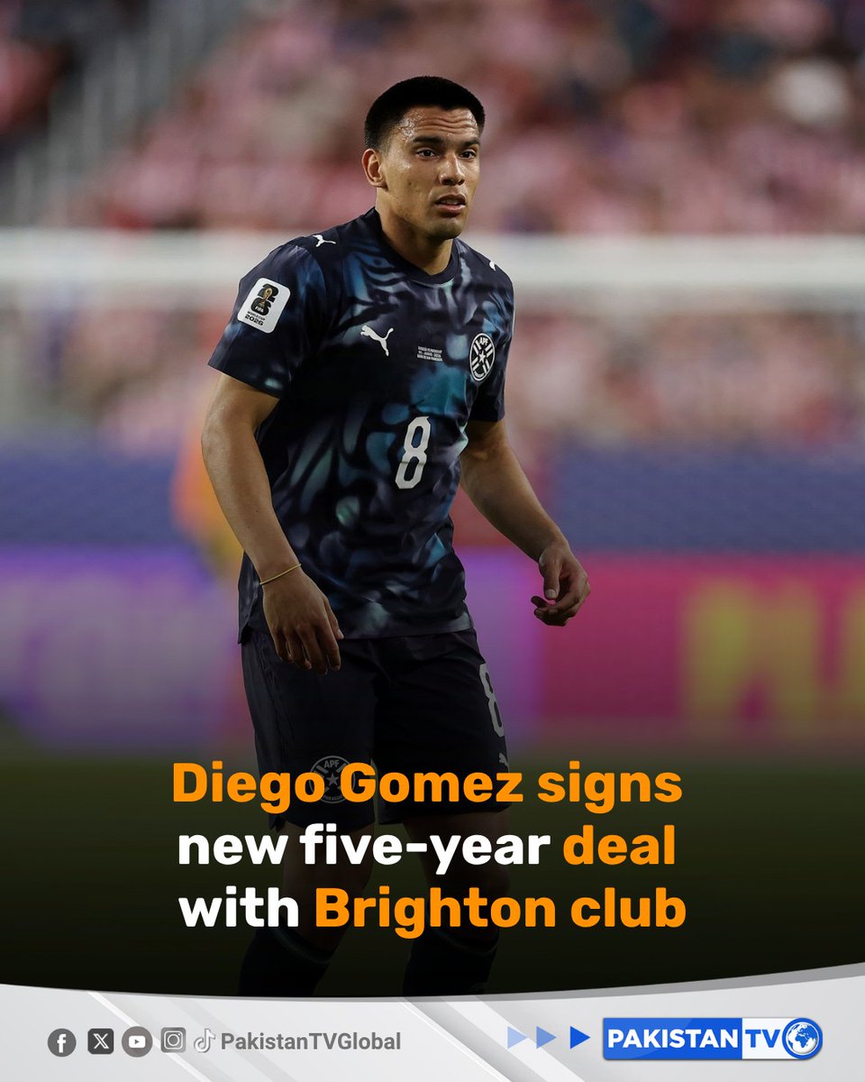 PakTVGlobal's tweet photo. Paraguay international Diego Gomez has signed a new five-year deal with Brighton. The 23-year-old midfielder, who joined from Inter Miami in January 2025, has scored 11 goals in 56 appearances for the Premier League club.

#DiegoGomez #Brighton #PremierLeague #Football #PakistanTV