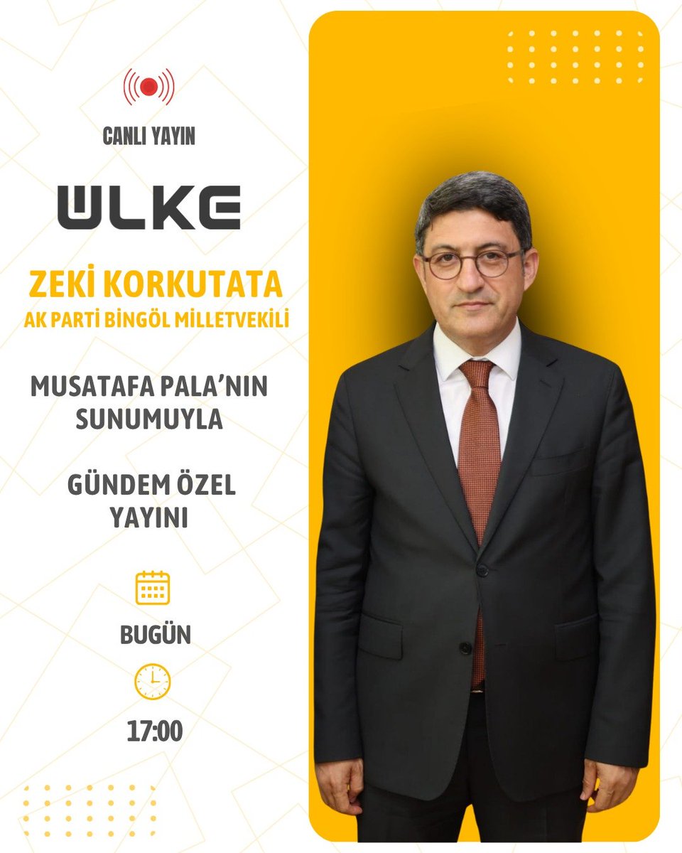 Korkutata_Zeki's tweet photo. Bugün saat 17.00’de @ulketv  ekranlarında, Mustafa Pala’nın sunumuyla gerçekleşecek “Gündem Özel” programının canlı yayın konuğu olacağım. https://t.co/LuNWwLTSLI