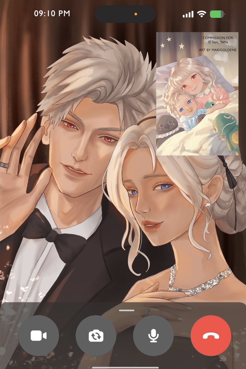 Tayu_Yama's tweet photo. A quiet birthday dinner for Mamita Bia, or so they thought 😅

Then halfway through it, Elowen &amp; Dante decided it's time for a video call 🤏

Thankfully the nanny's there &amp; they're sweet enough to wait patiently for their parents to come home ❤️

#Sylus #SylBia #Headcanon #Fanart https://t.co/okekCFH3ZL