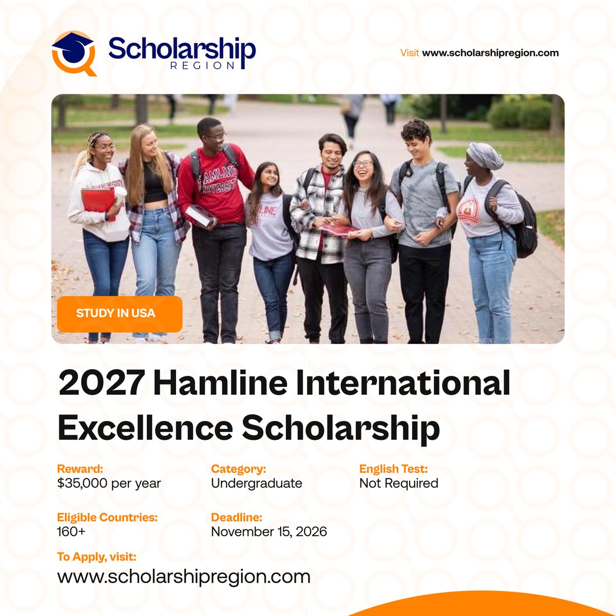 scholarsregion's tweet photo. Popular Scholarships in the United States for International Undergraduate Students 2026/27 #SRThread
Clark University Presidential Scholarship in USA 2027 | Fully Funded
https://t.co/dkIkBGVPyD
Jefferson Foundation Scholarship Program in USA (University of Virginia) | Fully Funded
https://t.co/kZBBNcI401
Hamline International Excellence Scholarship in United States 2027
https://t.co/pQ4yR73faD
The Gates Scholarship (TGS) in United States 2027 | Fully Funded
https://t.co/ctrO1kh0Qm
2027 University of Miami Stamps Scholarship in United States | Fully Funded
https://t.co/M8KroUoYuJ