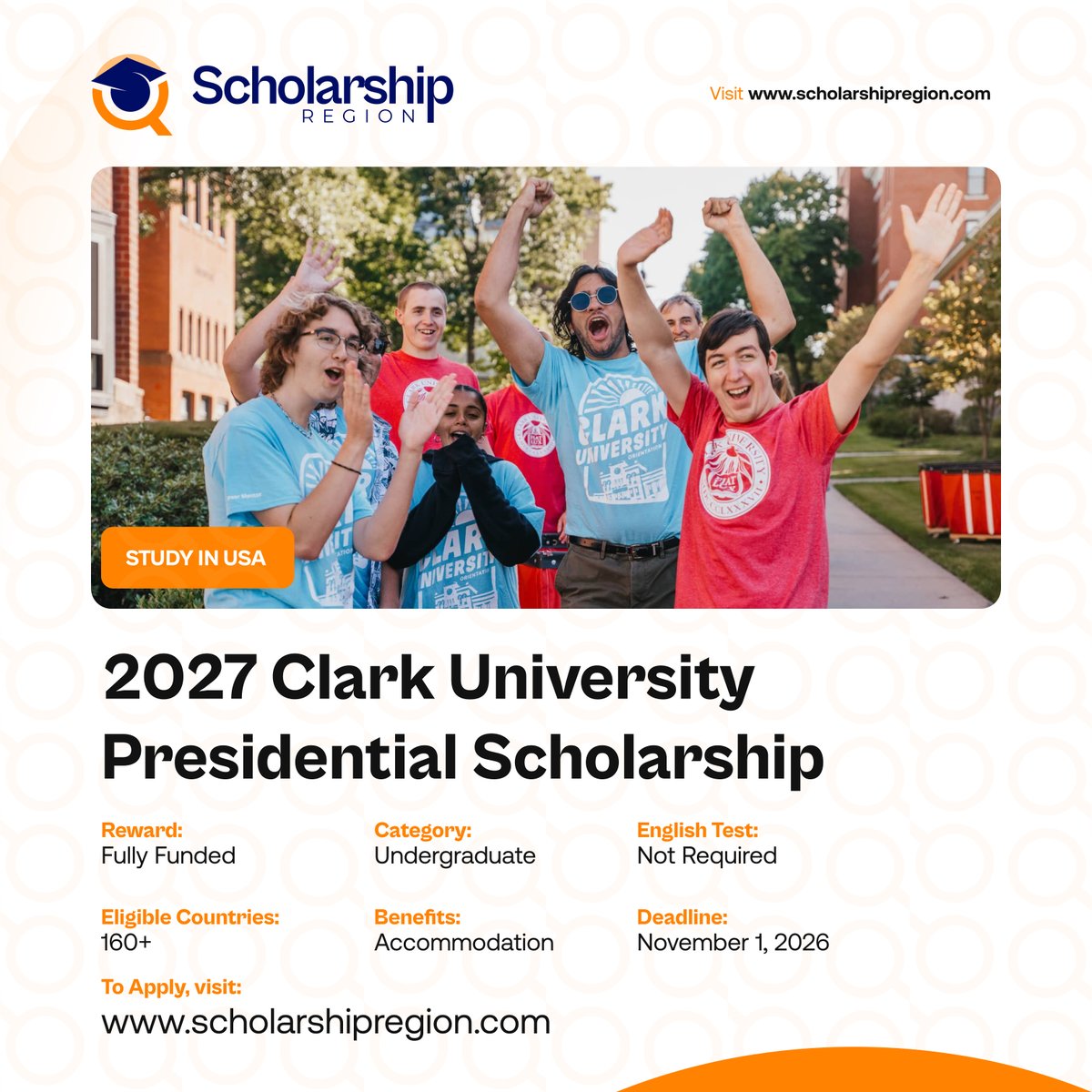scholarsregion's tweet photo. Popular Scholarships in the United States for International Undergraduate Students 2026/27 #SRThread
Clark University Presidential Scholarship in USA 2027 | Fully Funded
https://t.co/dkIkBGVPyD
Jefferson Foundation Scholarship Program in USA (University of Virginia) | Fully Funded
https://t.co/kZBBNcI401
Hamline International Excellence Scholarship in United States 2027
https://t.co/pQ4yR73faD
The Gates Scholarship (TGS) in United States 2027 | Fully Funded
https://t.co/ctrO1kh0Qm
2027 University of Miami Stamps Scholarship in United States | Fully Funded
https://t.co/M8KroUoYuJ