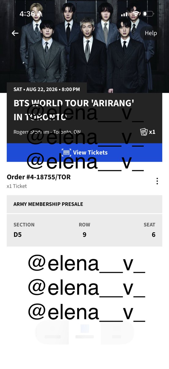 elena__v_'s tweet photo. WTS 
🎫 Number of Tickets: 1
🏟️ City: Toronto
📆 Date: 8/22
💺 Section &amp; Seat: D5, Row 9, Seat 6 - NOT SC 
💸 Price: $700 CAD (bought resale) 

Rfs: I got soundcheck ticket. 

@875tickets https://t.co/zO5BJuezO0