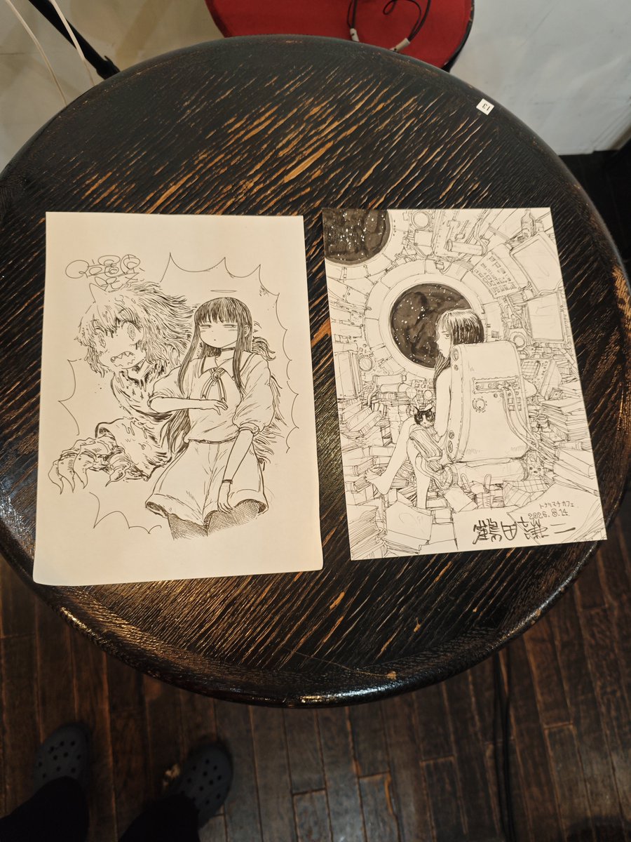 moratan's tweet photo. 鶴田謙二 × 位置原光Ｚ「お絵描きの時間です。」 （ナビゲーター：飯田孝）にきました
神イベ！
当たり前だけど絵、うっま！

飯田さんにお疲れ様でしたを直接言えたのがすごくよかった https://t.co/5NX9hwueMa