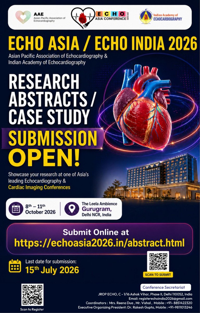 JaeKOh2's tweet photo. Asian Pacific Association of Echo (AAE) and Indian Academy of Echo (IAE) are cosponsoring Echo Asia and Echo India 2026 in historic Delhi, India from Oct 8 to 11. There will be a joint session with @ASE360 and Lectures to honor Professors Nanda, Pandian, and Khanderia. https://t.co/0EMfvPJYSO