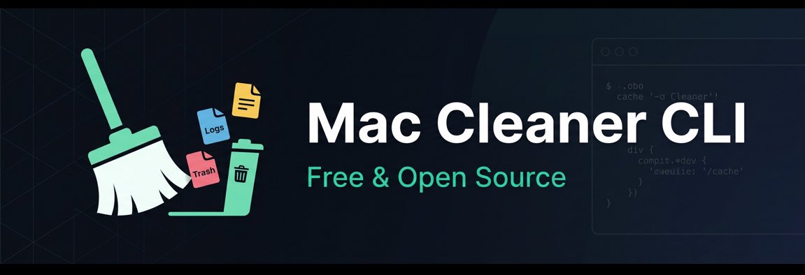 cydia_mriphone's tweet photo. مشروع Mac Cleaner CLI على GitHub⁠ هو أداة مجانية ومفتوحة المصدر لتنظيف مساحة التخزين في macOS من خلال Terminal، كبديل خفيف لأدوات مثل CleanMyMac. 
🧹 ماذا يفعل؟
•يحذف الكاش والملفات المؤقتة والـ Logs.
•ينظف بقايا Homebrew وDocker.
•يحذف Xcode DerivedData وكاش npm / Yarn / pip / CocoaPods.
•يبحث عن node_modules القديمة.
•يمكنه إزالة التطبيقات مع ملفاتها المرتبطة.
•يوفر تنظيف DNS وتحرير المساحة القابلة للاسترجاع.
•يعمل بدون اتصال بالإنترنت أو Telemetry. 
⭐ المميز
اكتب هذا الامر
npx mac-cleaner-cli
ثم يفحص الجهاز ويعرض الملفات التي يمكن تنظيفها وحجمها، ويترك لك اختيار ما تريد حذفه قبل التنفيذ. كما أن العناصر الحساسة تكون مخفية افتراضيًا لتقليل خطر حذف ملفات مهمة. 
باختصار: أداة Terminal مفتوحة المصدر لتنظيف وتسريع إدارة مساحة Mac، ومفيدة خصوصًا للمطورين الذين تتراكم لديهم كاشات Xcode وnpm وDocker وغيرها.
https://t.co/I43TfeJmCw