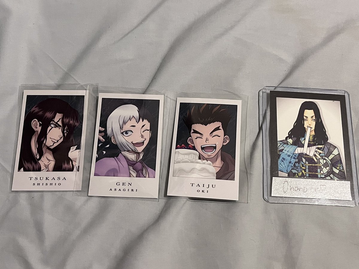 0nonotr5's tweet photo. 【交換】
Dr.STONE Amoカフェ ビジュアルカード 特典

譲￤司、ゲン、大樹、龍水、スタンリー、百夜、コハク

求￤両種千空、特典クロム

クロムは千空含む場合のみ
郵送での交換希望です
検索からもお気軽にお声掛けください◎ https://t.co/Zba2DihL57