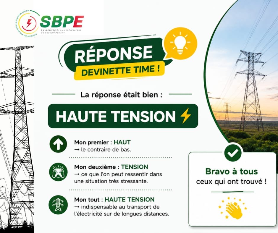 SBPE_BENIN's tweet photo. ⚡ RÉPONSE DEVINETTE TIME !

Alors… qui avait trouvé ? 

Vous nous avez encore impressionnés ! Franchement, nos internautes sont trop intelligents ! 🧠⚡

La réponse était bien :

👉 HAUTE TENSION ⚡

#CasseTêteDuWeekEnd #DéfiSBPE #SBPE #Électricité #DevinetteTime #HauteTension https://t.co/y2CApOIrOZ
