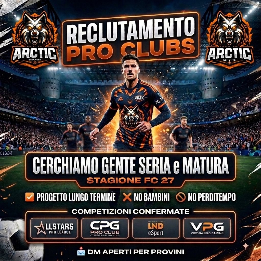 ArcticNewXI's tweet photo. Reclutiamo per FC 27:

Tutti per ampliamento rosa

🏆 CPG Allastars LND VPG

Per maggiori info in dm 📥 https://t.co/2PPTvgTlJT