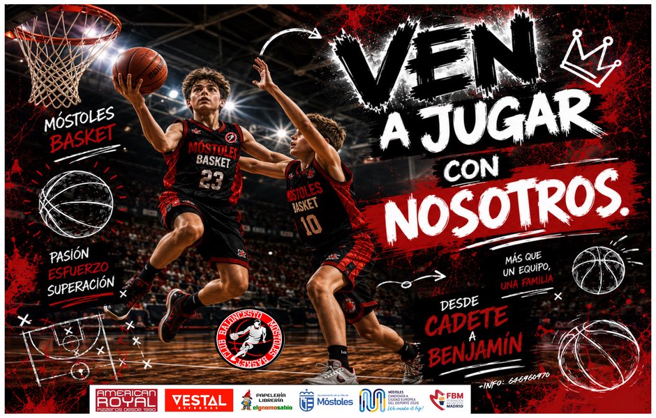 MostolesBasket's tweet photo. Estamos preparando nuestros equipos para la temporada 2026/27

Si tienes entre 8 y 16 años puedes formar parte de nuestros equipos federados y municipales, tanto femeninos como masculinos

Ponte las zapatillas y vente a entrenar

+info: 646960970

@deportesmost @PrensaSurMadrid https://t.co/DIBo2T8MaZ