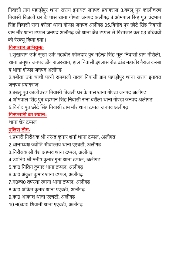aligarhpolice's tweet photo. #AligarhPolice
“ऑपरेशन स्माइल” के तहत थाना टप्पल व थाना एएचटी की संयुक्त पुलिस टीम द्वारा मानव तस्करी करने वाले गिरोह का किया पर्दाफाश- मु0अ0सं0 466/2026 धारा 143/64/65(1) बीएनएस, 3/4 (2) पॉक्सो एक्ट व 09 बाल विवाह निषेध अधि0 से संबंधित 05 अभियुक्त/अभियुक्ता को गिरफ्तार कर 03 बच्चियों को रेस्क्यू करने के संबंध में-
#UPPolice