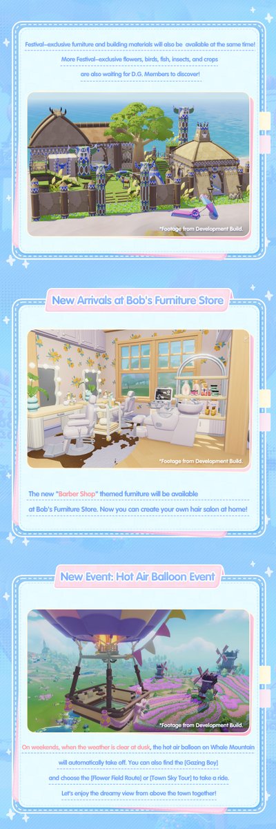 MyHeartopia's tweet photo. 📢 Heartopia News Flash | August 19 Update Preview!

The August 19 (UTC-5) update is coming soon! ✨

Heartopia has prepared plenty of exciting new content for D.G. Members—

🐾 Follow ancient traces and experience the new Town Festival
🎈 Take a hot air balloon ride and enjoy a dreamy view of Heartopia from above
📸 Try the new Selfie Mode and capture unforgettable moments

Check out the latest Heartopia News Flash for more details!

#heartopia