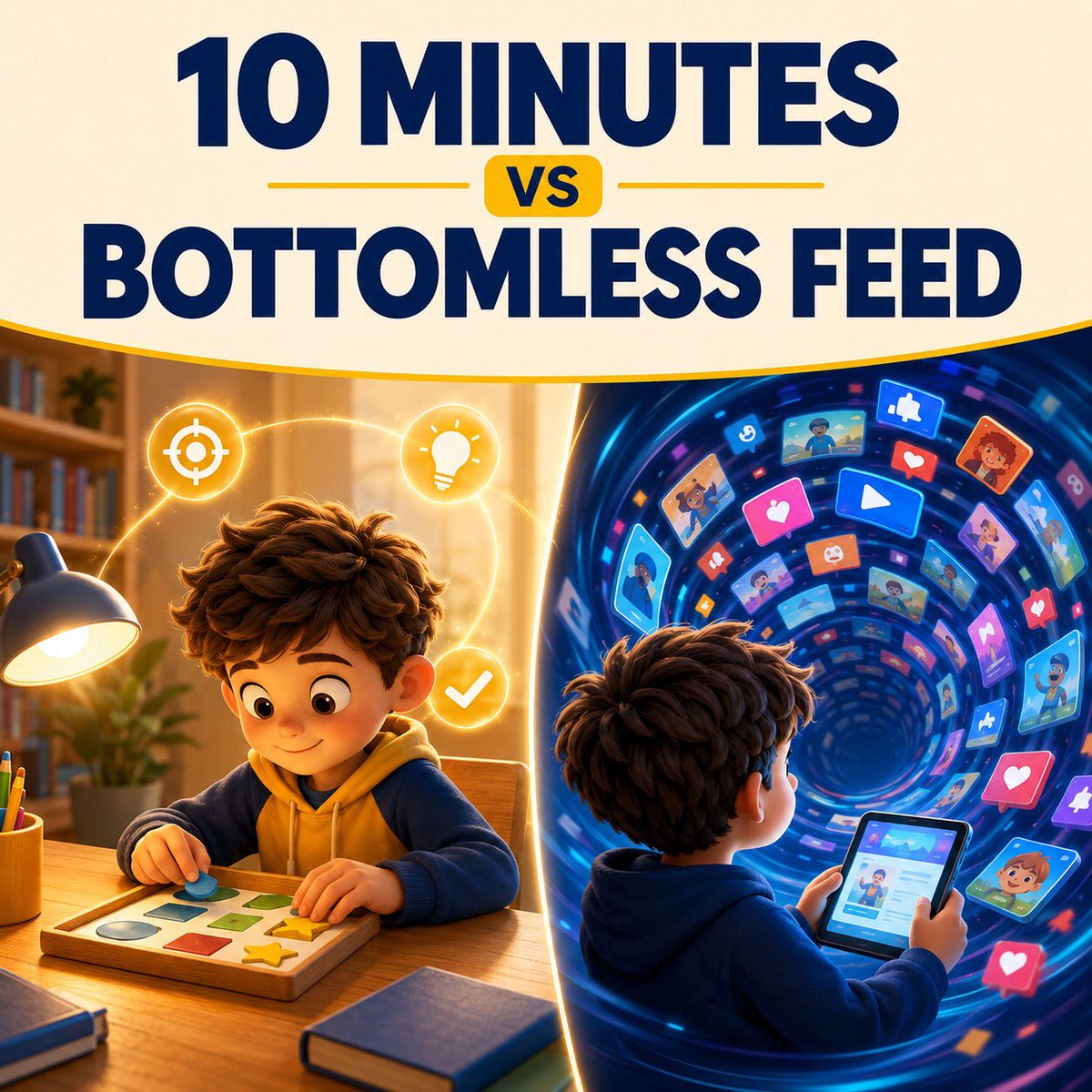 BrightMinutes_'s tweet photo. What is actually happening in a 5 to 8 year old's brain during the 10-minute session vs the bottomless feed.

A bottomless feed keeps resetting attention. A focused 10-minute session helps the brain practise focus, memory and follow-through.

Join the Parent Pilot Waitlist. https://t.co/tfz8yV2RzJ