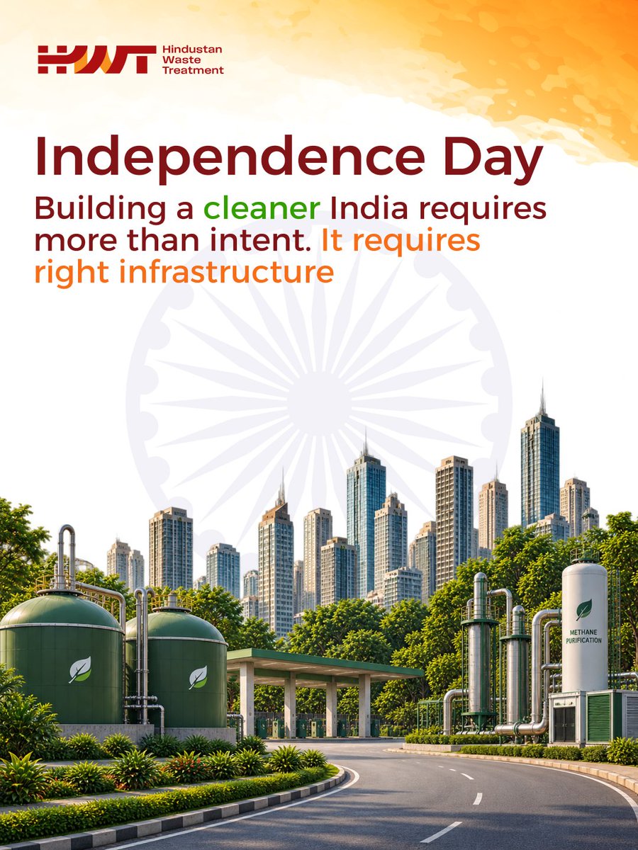 Hwt_India's tweet photo. Swachh Bharat set a national goal: source segregation, door-to-door collection and scientific waste management.

Organised treatment facilities, biogas plants and resource recovery systems help turn that goal into reality.

Happy Independence Day.

#IndependenceDay #HWT https://t.co/QBAUOVmtP3