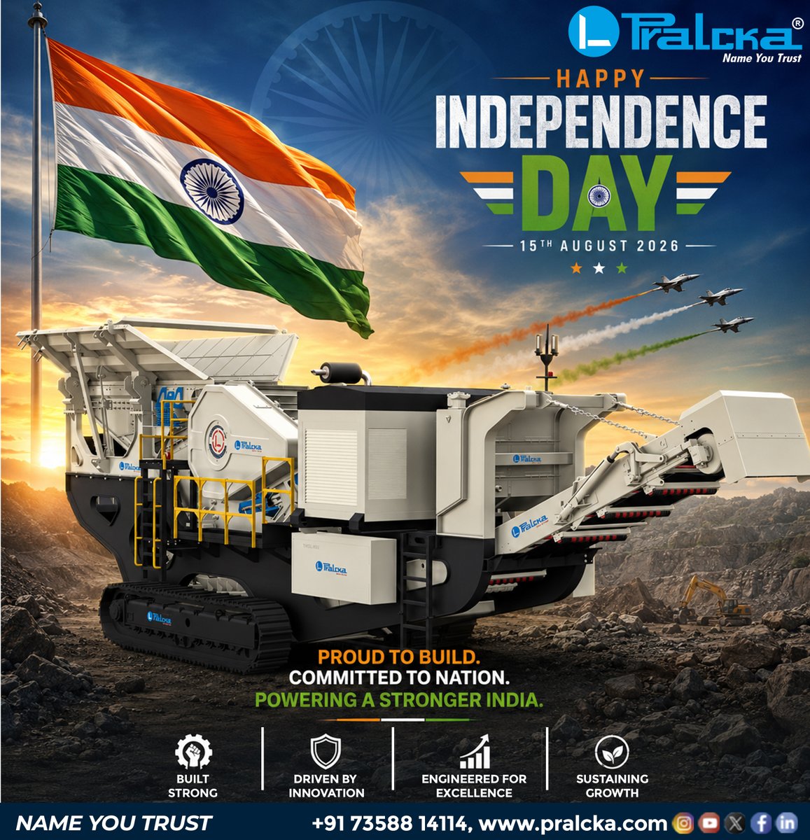 Pralcka's tweet photo. Happy Independence Day 2026! 🇮🇳

Proud to Build. Committed to Nation.
Powering a Stronger India.
Pralcka | Name You Trust

📞 +91 73588 14114
🌐 https://t.co/tir4ZwwfTL

#HappyIndependenceDay #Pralcka #NameYouTrust #StrongerIndia #MadeInIndia https://t.co/ZhMQlO4fsV