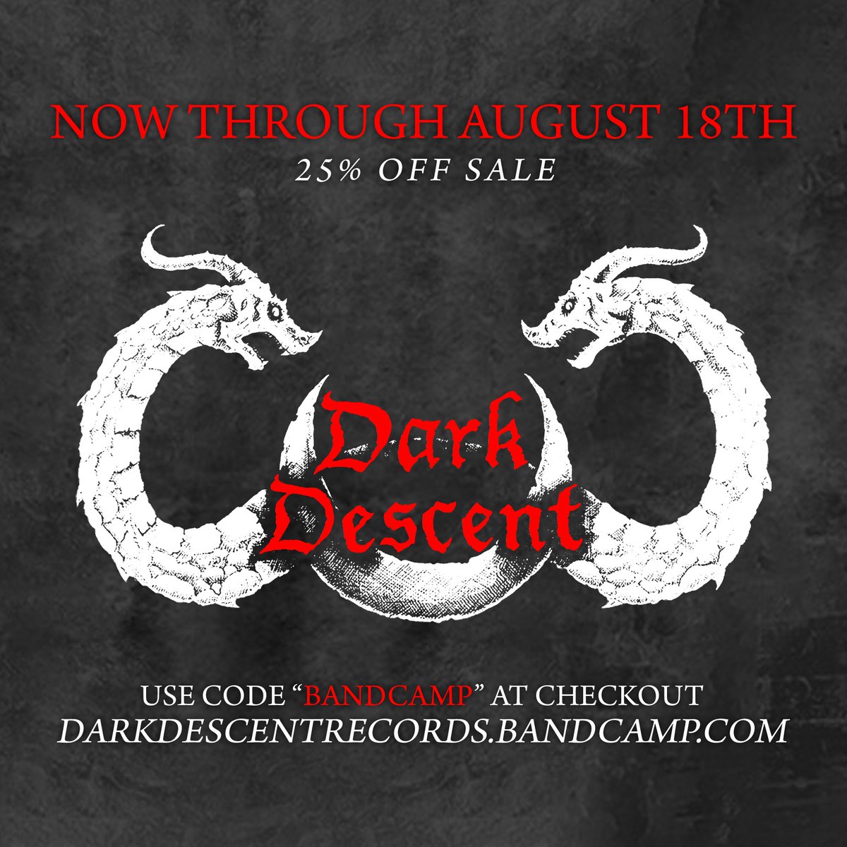 DarkDescentRec's tweet photo. BANDCAMP SALE!

SAVE 25% off everything in our Bandcamp store through Tuesday. Only SNĚŤ pre-orders are excluded. 

Use code BANDCAMP at checkout!

Thanks for your support!

https://t.co/PBhqbdHbiN https://t.co/8RDGKql1jD