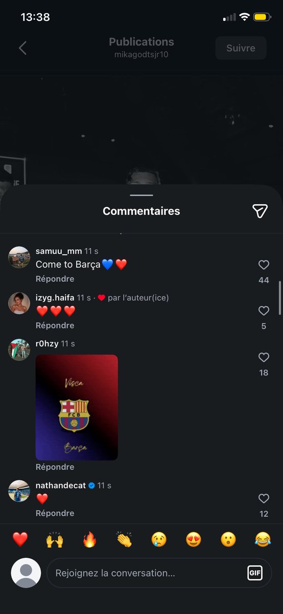 Roldinho_7's tweet photo. Les supporters du Barça sur une publication du crack parisien Mika Godts 

Ils font vraiment pitié ces gars 😂 https://t.co/RF4NeFy5nz